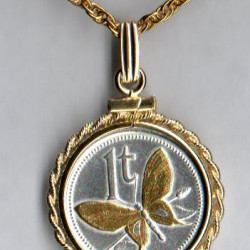 Gorgeous 2-toned Gold And Silver New Guinea  Butterfly  Coin - Necklace