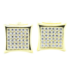Yellow Silver Kite Earrings Pave Set Iced Out 8mm Wide Screw Back