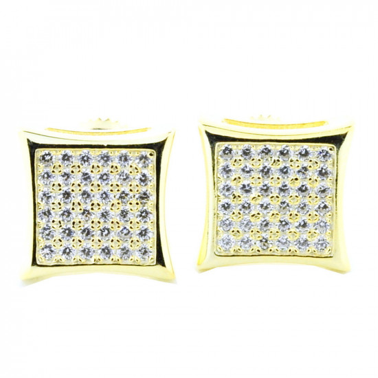 Yellow Silver Kite Earrings Pave Set Iced Out 8mm Wide Screw Back